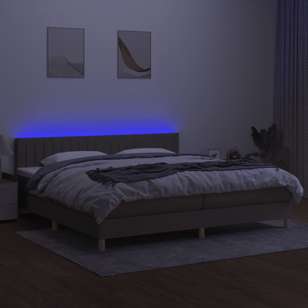 vidaXL Boxspring met matras en LED stof taupe 200x200 cm afbeelding