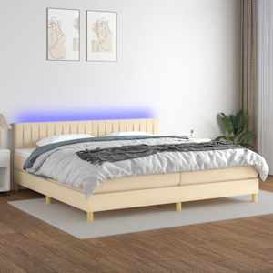 Box spring postel s matrací a LED krémová 200x200 cm textil - obrázek 1