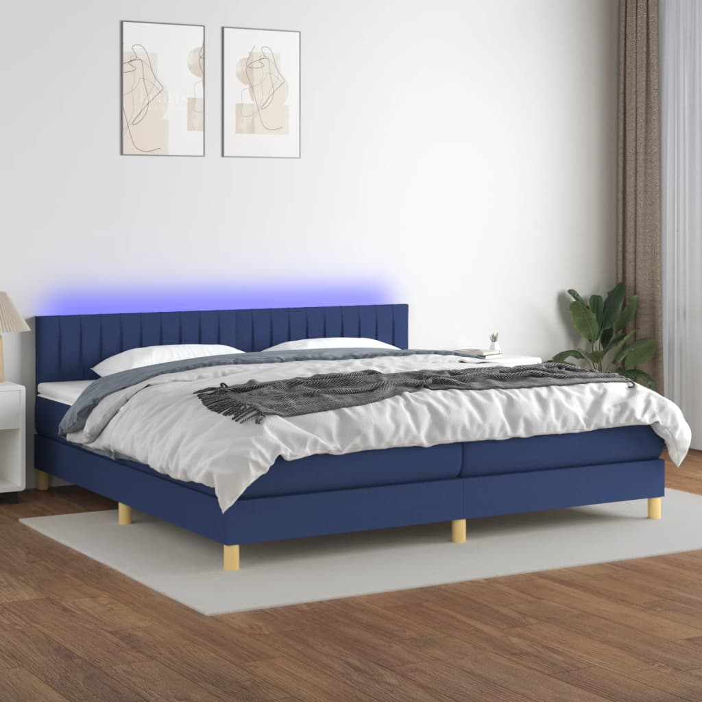 vidaXL Boxspringbett mit Matratze & LED Blau 200x200 cm Stoff