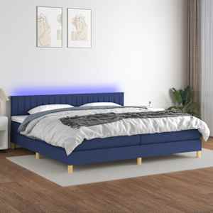 Box spring postelja z vzmetnico LED modra 200x200 cm blago