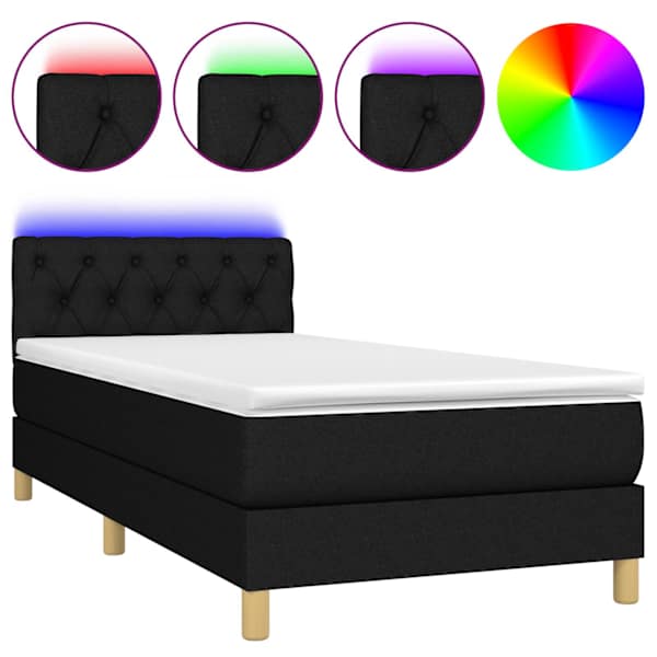 vidaXL kontinentaalvoodi madrats ja LED, must, 80x200 cm, kangas