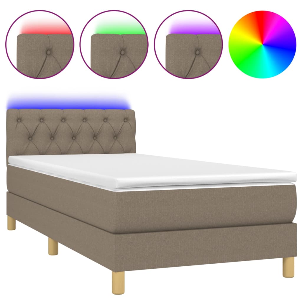 vidaXL Box spring postelja z vzmetnico LED taupe 80x200 cm blago