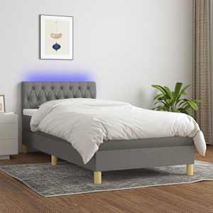 Box spring postel s matrací a LED tmavě šedá 90x190 cm textil - obrázek 1