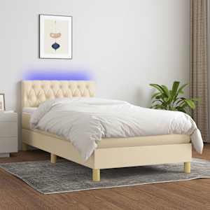 Box spring postelja z vzmetnico LED krem 90x190 cm blago