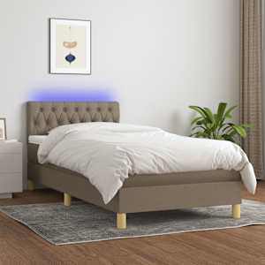 Box spring postelja z vzmetnico LED taupe 90x200 cm blago