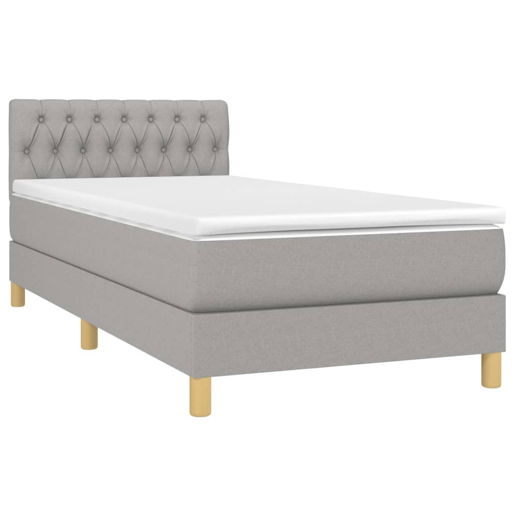 vidaXL Boxspring met matras en LED stof lichtgrijs 100x200 cm afbeelding