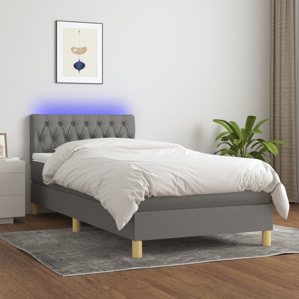 Boxspringbett mit Matratze & LED Dunkelgrau 100×200 cm Stoff