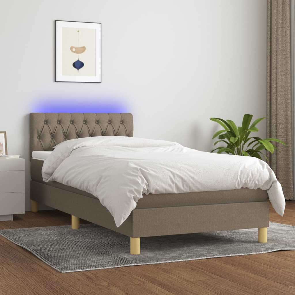 Tópszínű szövet rugós és LED-es ágy matraccal 100x200 cm 
