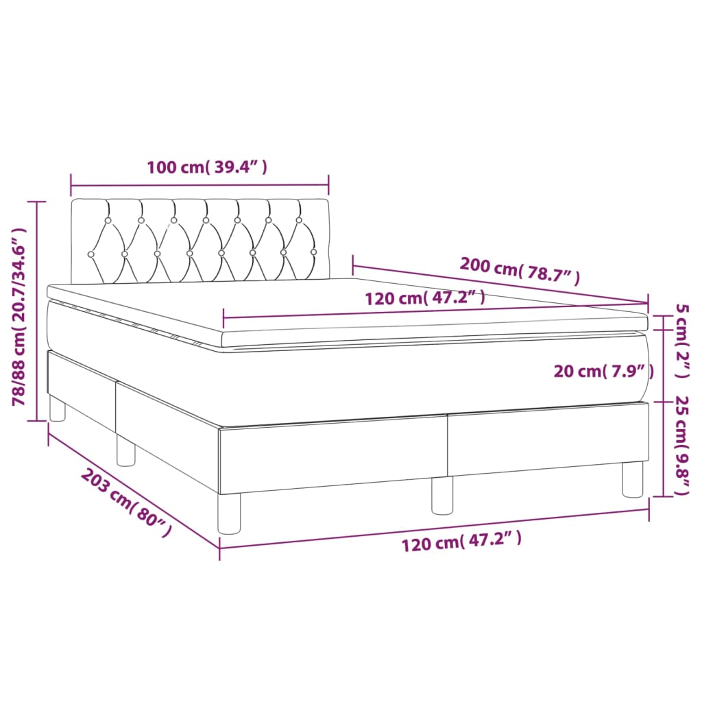 sötétszürke szövet rugós és LED-es ágy matraccal 120 x 200 cm