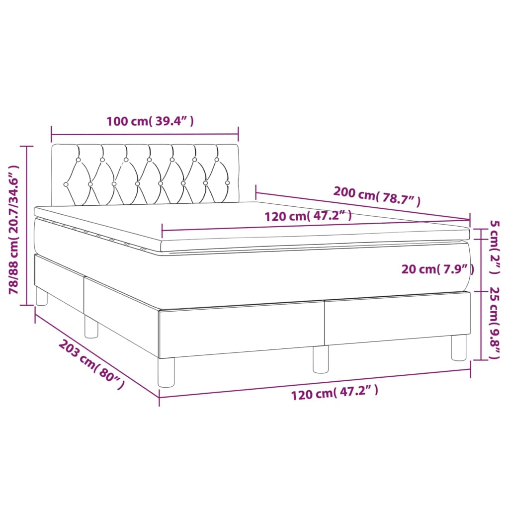 Boxspringbett mit Matratze & LED Schwarz 120x200 cm Stoff-8