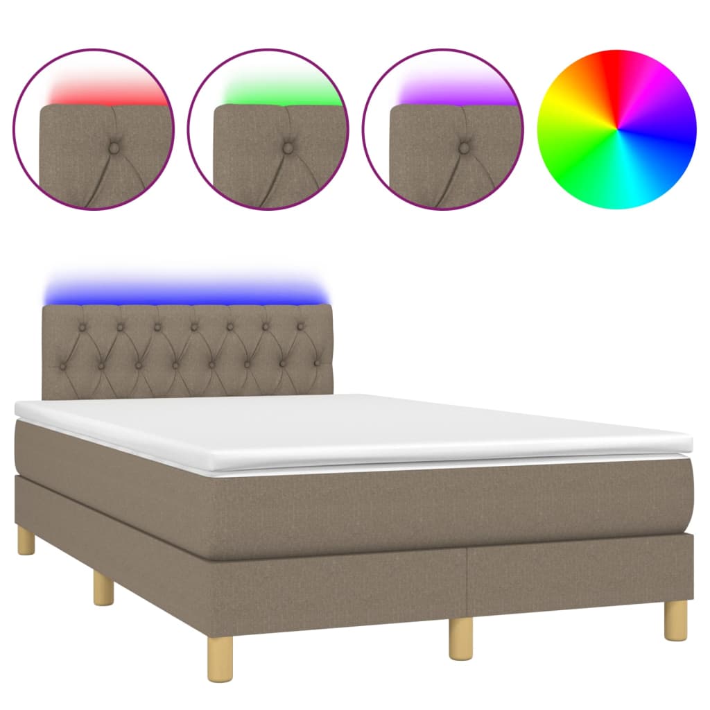 Tópszínű szövet rugós és LED-es ágy matraccal 120 x 200 cm 