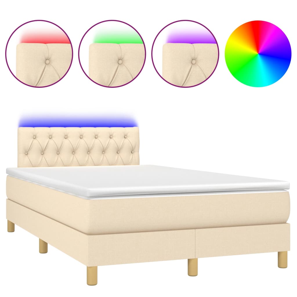 Krémszínű szövet rugós és LED-es ágy matraccal 120 x 200 cm 