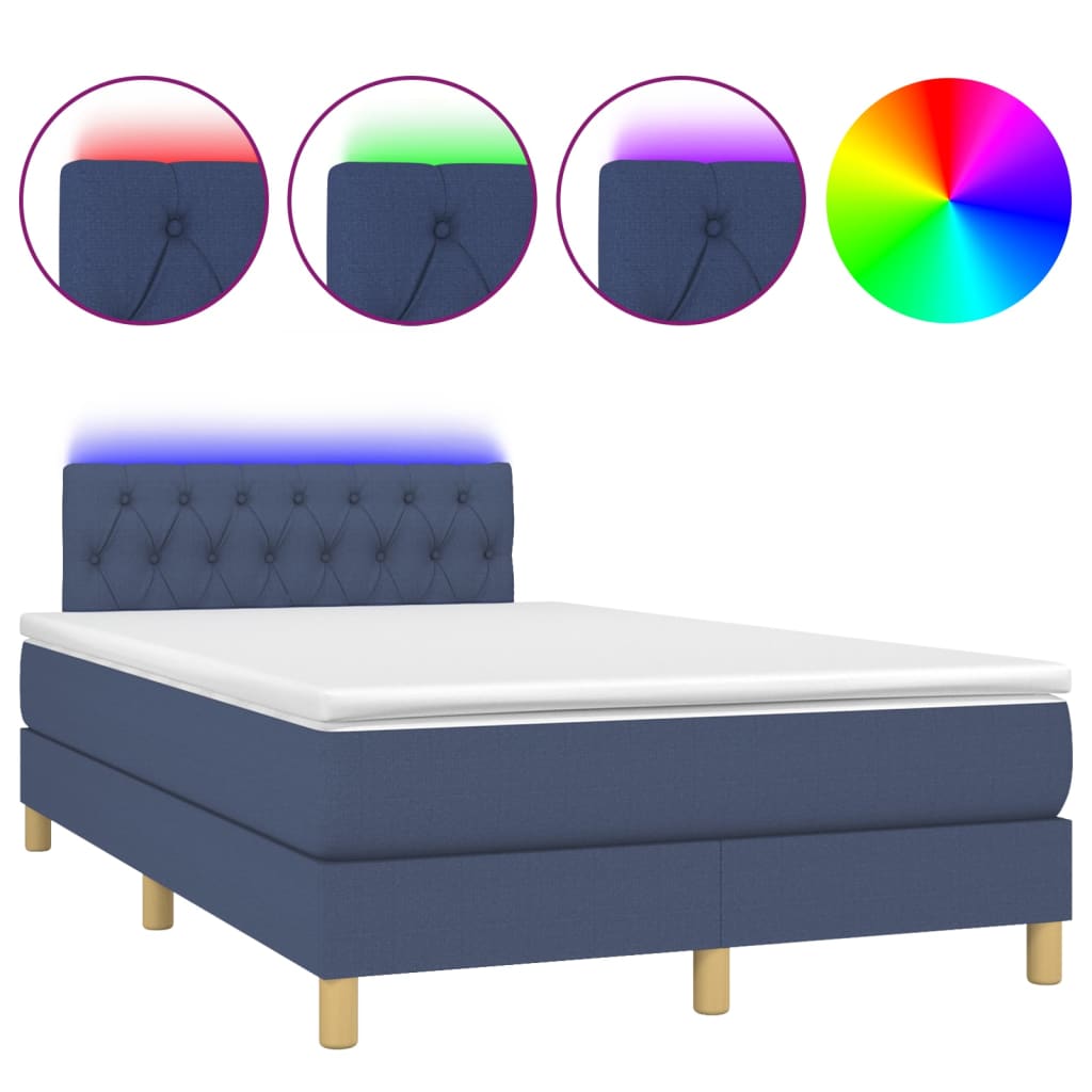 Kék szövet rugós és LED-es ágy matraccal 120 x 200 cm 