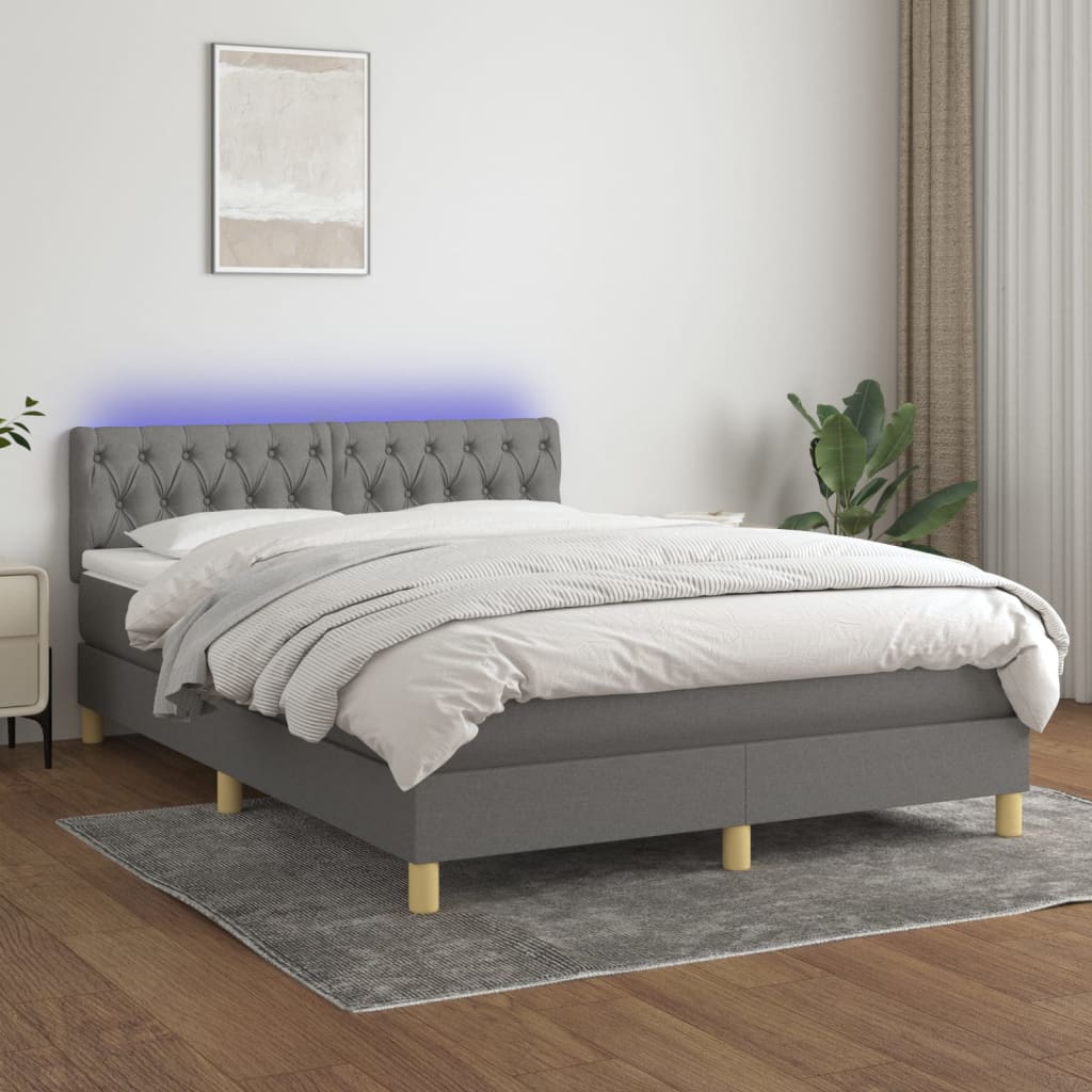 Boxspringbett mit Matratze & LED Dunkelgrau 140×190 cm Stoff