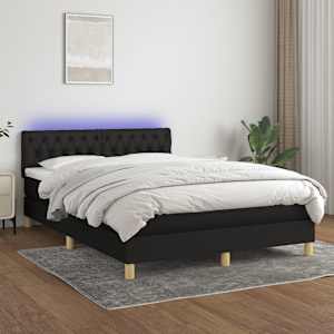 Box spring postel s matrací a LED černá 140x190 cm textil - obrázek 1