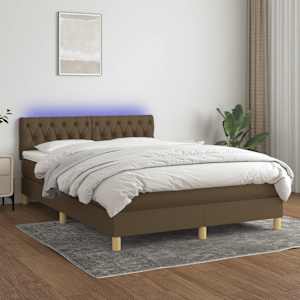 Box spring postel s matrací a LED tmavě hnědá 140x190 cm textil - obrázek 1