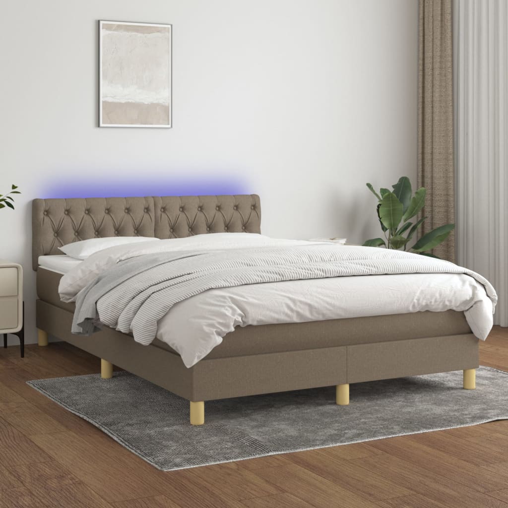 Box spring postel s matrací a LED taupe 140x190 cm textil