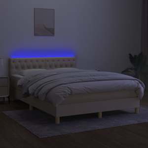 Box spring postel s matrací a LED krémová 140x190 cm textil - obrázek 4