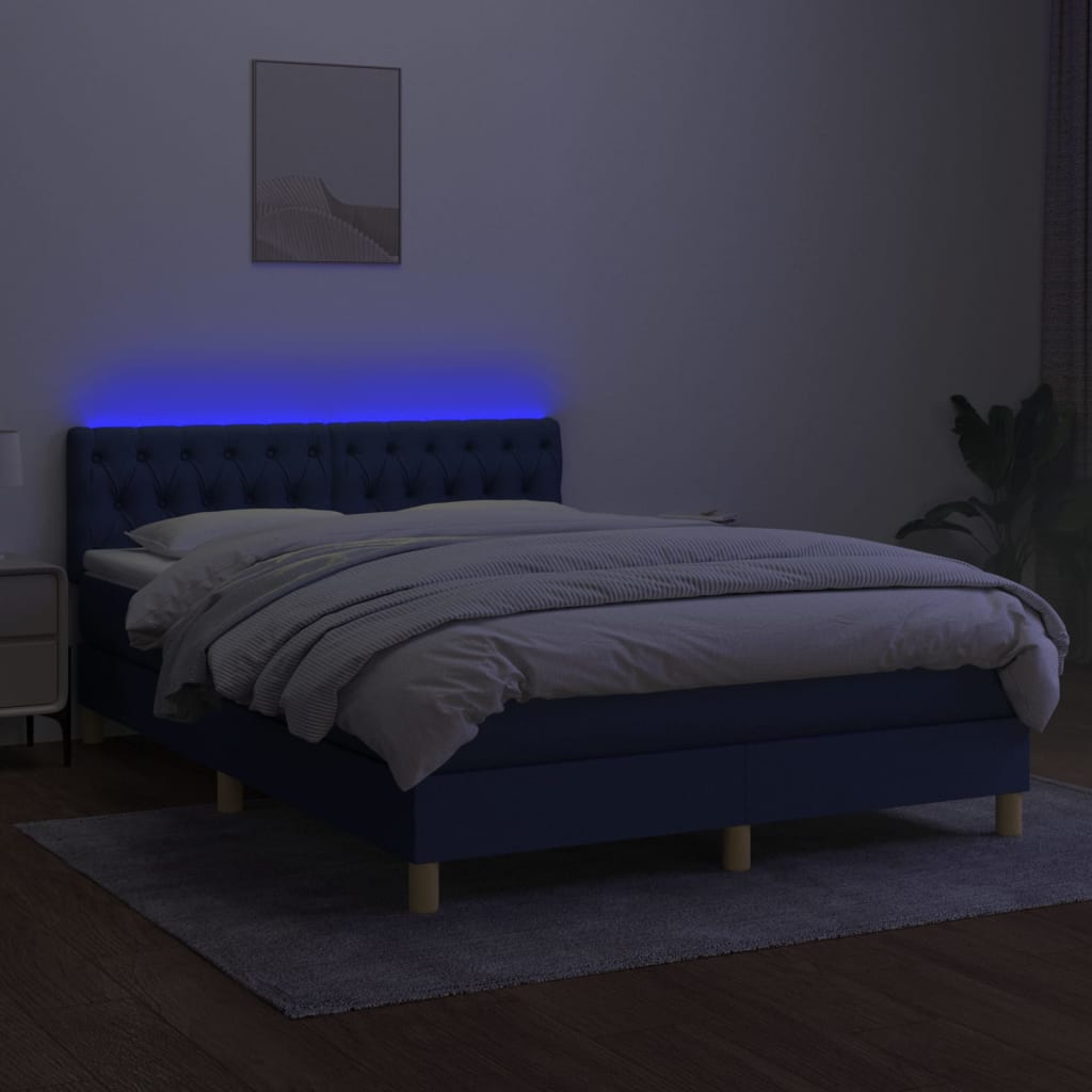 Box spring postel s matrací a LED modrá 140x190 cm textil