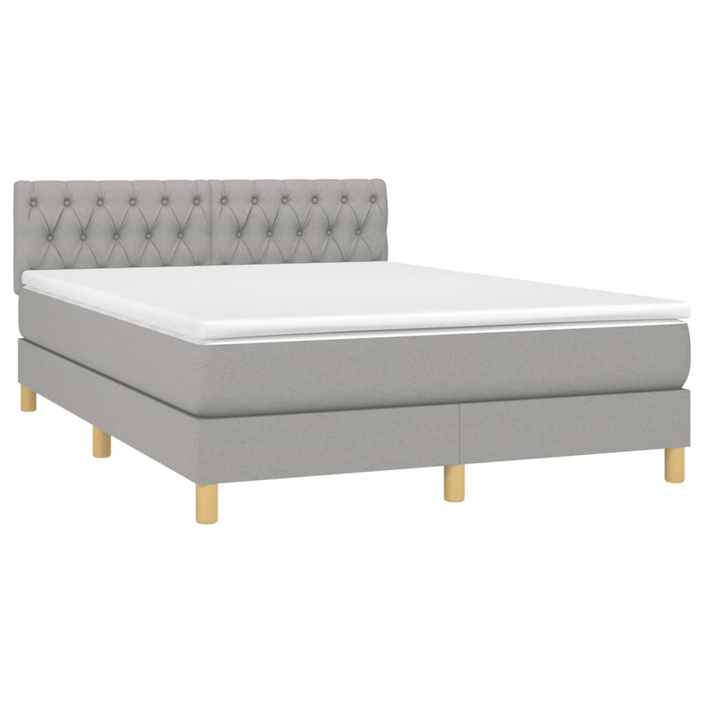 vidaXL Boxspring met matras en LED stof lichtgrijs 140x200 cm afbeelding