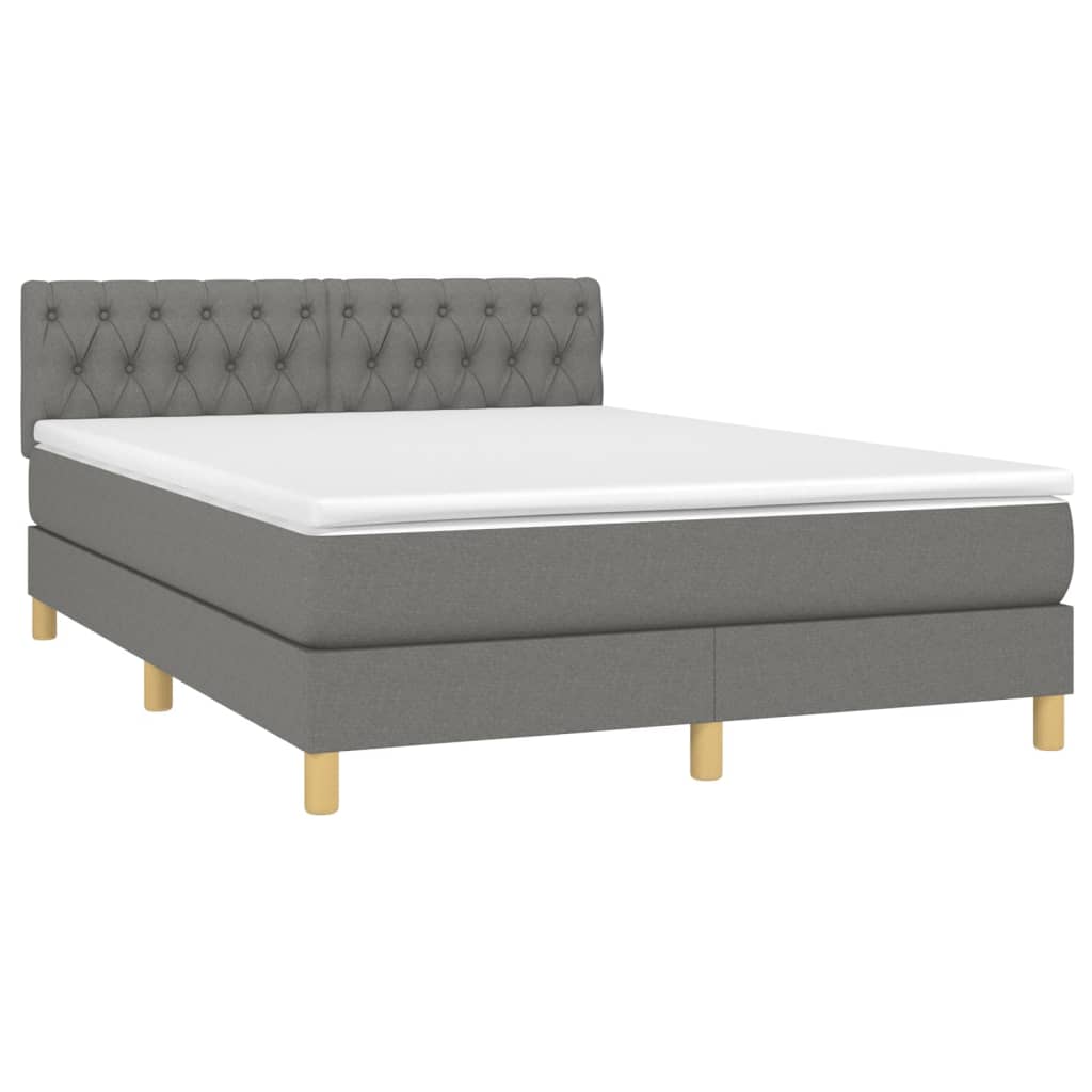 vidaXL Boxspring met matras en LED stof donkergrijs 140x200 cm afbeelding