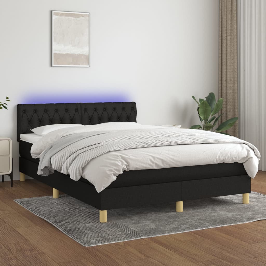 Box spring postel s matrací a LED černá 140x200 cm textil