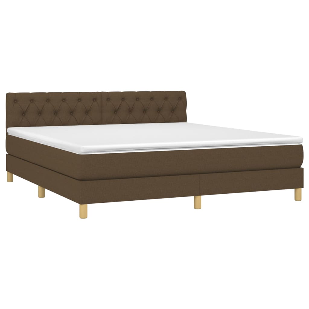 vidaXL Boxspring met matras en LED stof donkerbruin 160x200 cm afbeelding