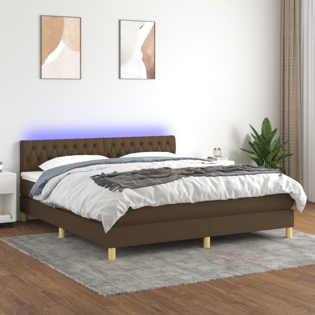 Box spring postel s matrací a LED tmavě hnědá 160x200 cm textil