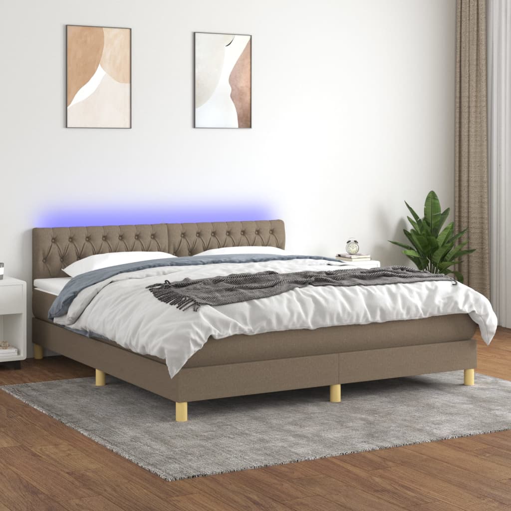 vidaXL Boxspringbett mit Matratze & LED Taupe 160x200 cm Stoff