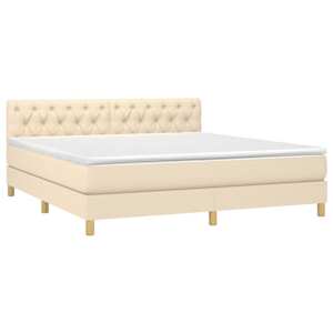 Box spring postel s matrací a LED krémová 160x200 cm textil - obrázek 3