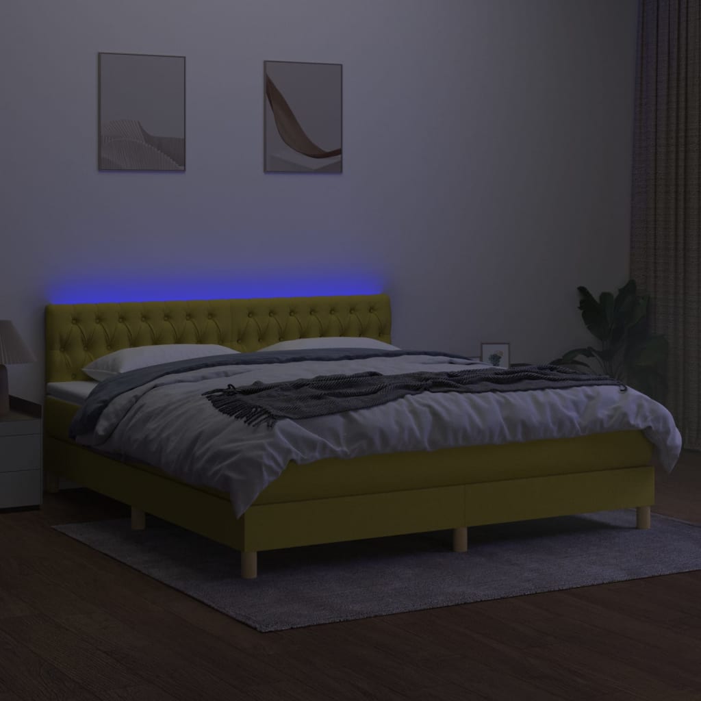 Zöld szövet rugós és LED-es ágy matraccal 160x200 cm 