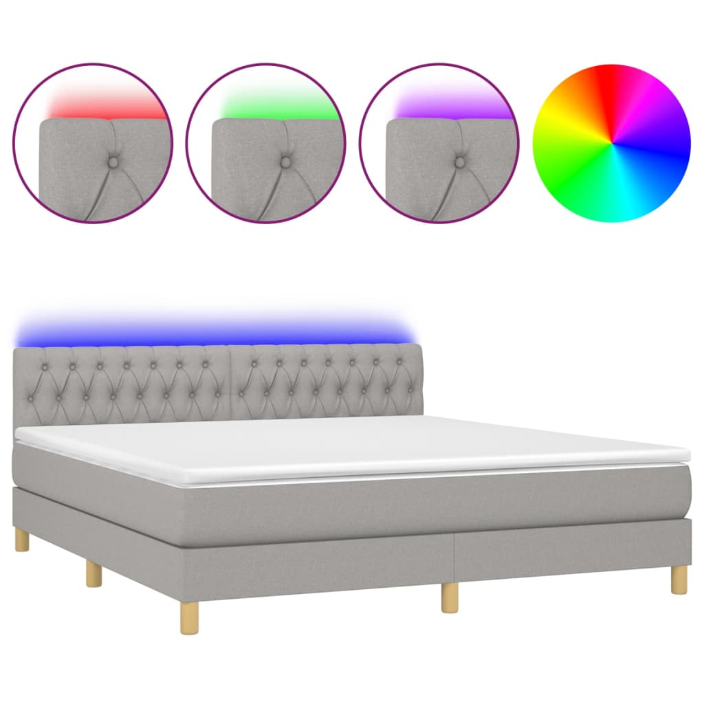 vidaXL Boxspring met matras en LED stof lichtgrijs 180x200 cm