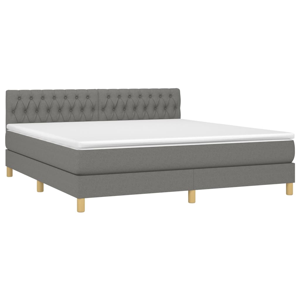 vidaXL Boxspring met matras en LED stof donkergrijs 180x200 cm afbeelding