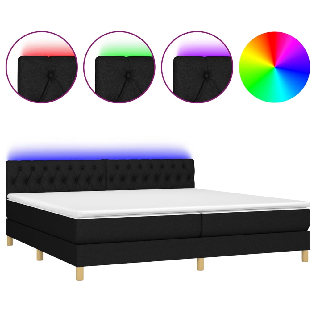 fekete szövet rugós és LED-es ágy matraccal 200x200 cm