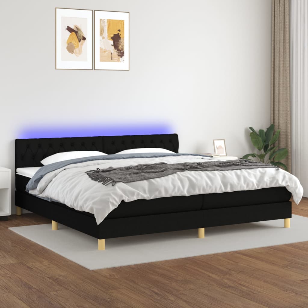 vidaXL Boxspringbett mit Matratze & LED Schwarz 200x200 cm Stoff