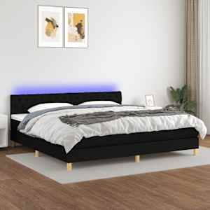 Box spring postel s matrací a LED černá 200x200 cm textil - obrázek 1