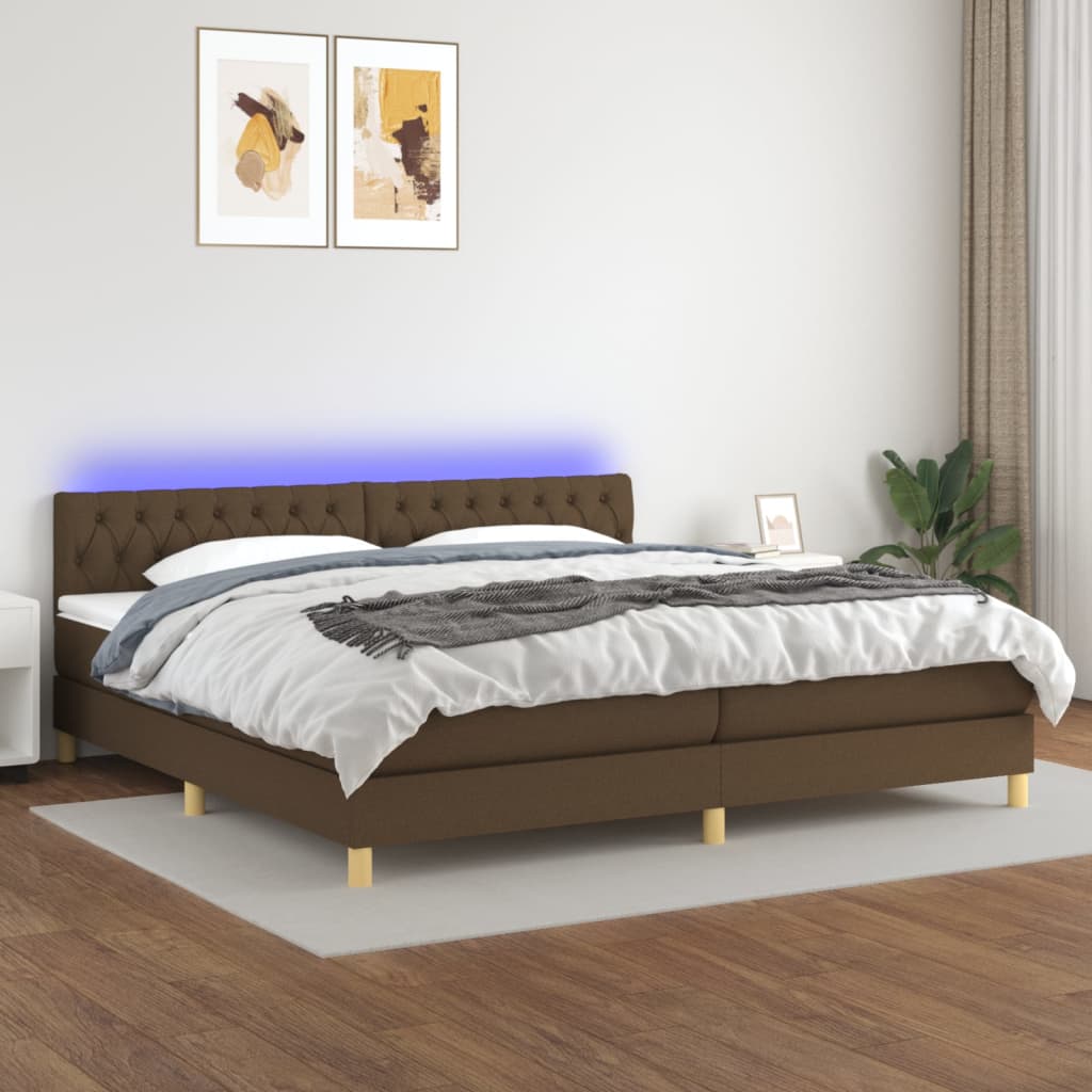 vidaXL Sommier tapissier matelas et LED Marron foncé 200x200 cm Tissu