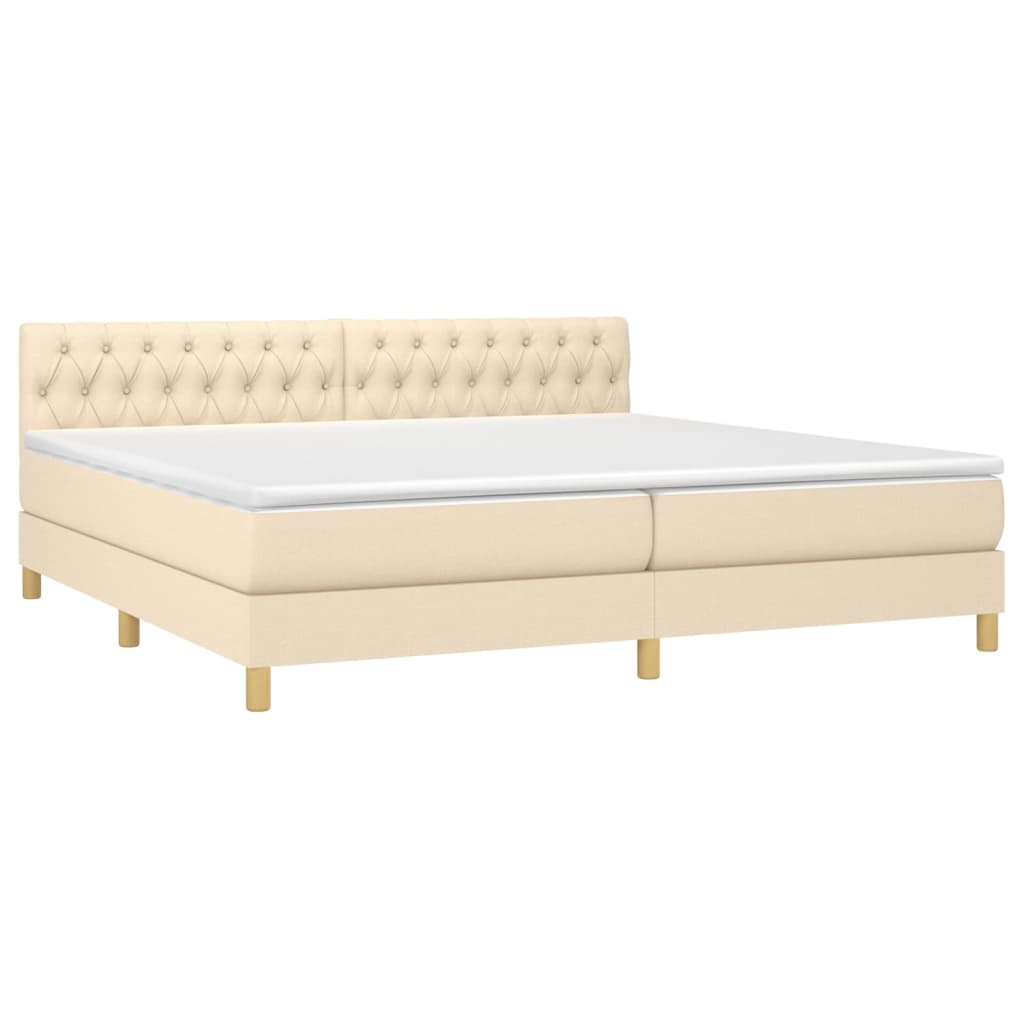 vidaXL Boxspring met matras en LED stof crèmekleurig 200x200 cm afbeelding