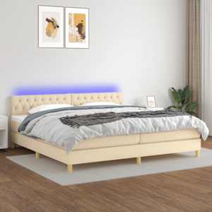 Box spring postel s matrací a LED krémová 200x200 cm textil - obrázek 1