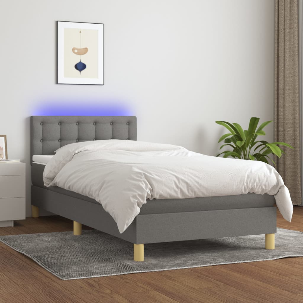 vidaXL Boxspringbett mit Matratze & LED Dunkelgrau 80x200 cm Stoff