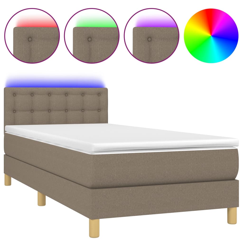 vidaXL Box spring postelja z vzmetnico LED taupe 80x200 cm blago