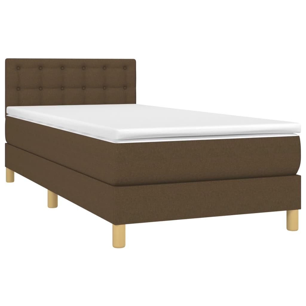 vidaXL Boxspring met matras en LED stof donkerbruin 90x190 cm afbeelding