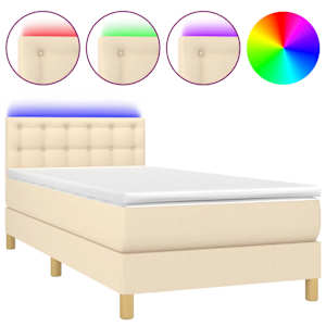 Box spring postel s matrací a LED krémová 90x190 cm textil - obrázek 2