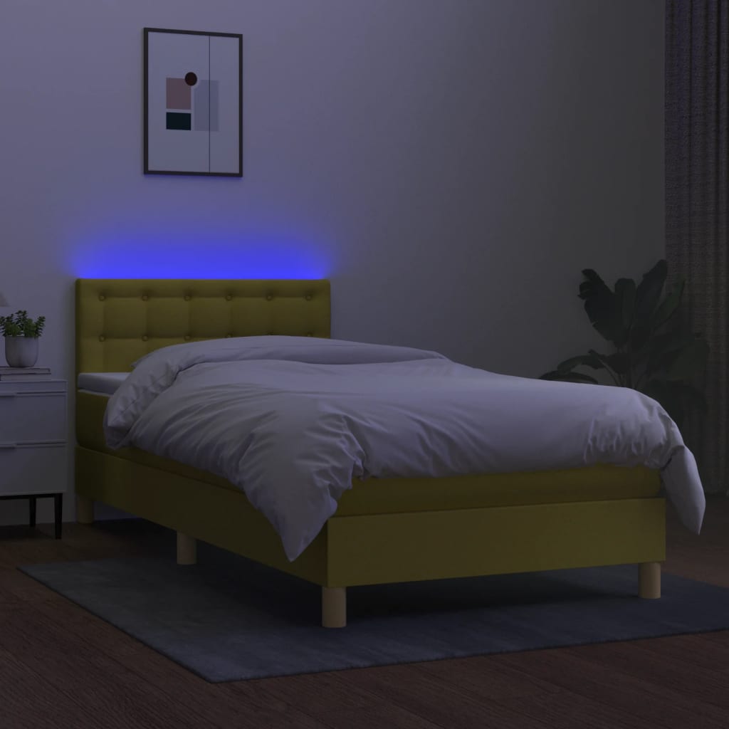 Zöld szövet rugós és LED-es ágy matraccal 90x190 cm 