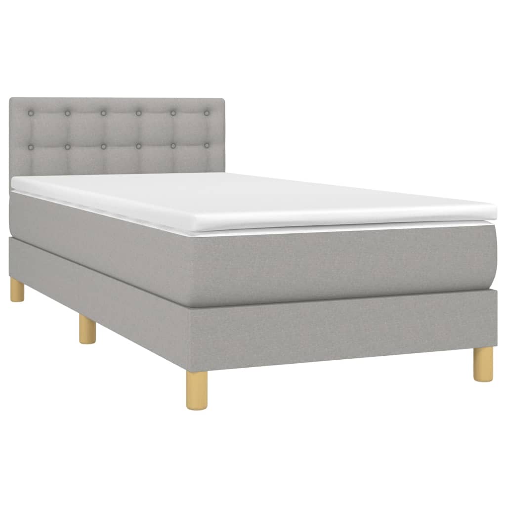 vidaXL Boxspring met matras en LED stof lichtgrijs 90x200 cm afbeelding