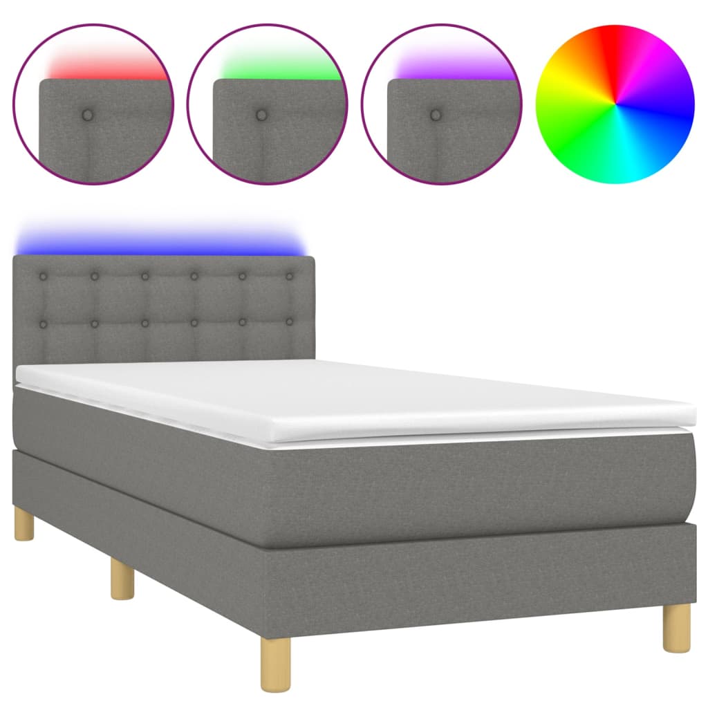 Box spring postel s matrací a LED tmavě šedá 90x200 cm textil