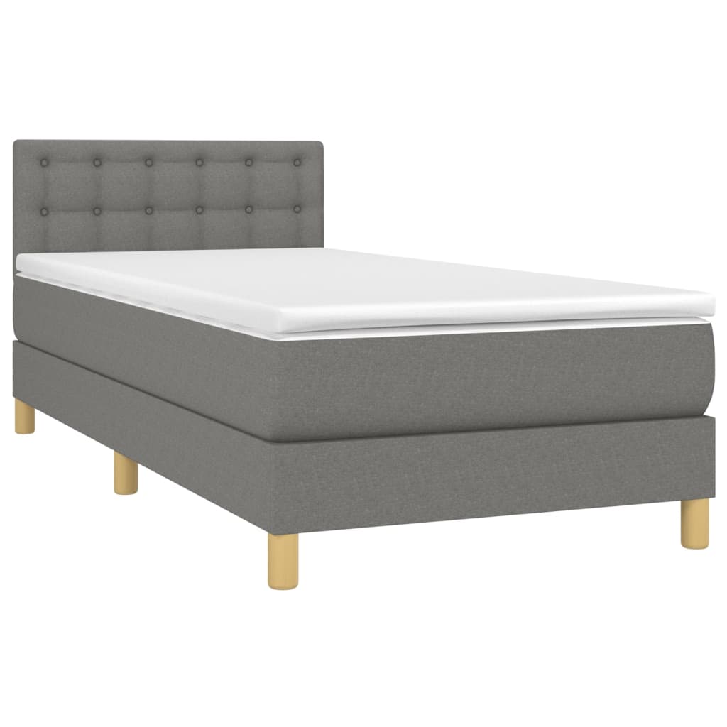 vidaXL Boxspring met matras en LED stof donkergrijs 90x200 cm afbeelding