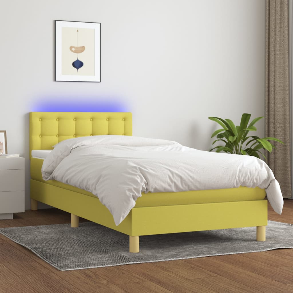 Zöld szövet rugós és LED-es ágy matraccal 90x200 cm 