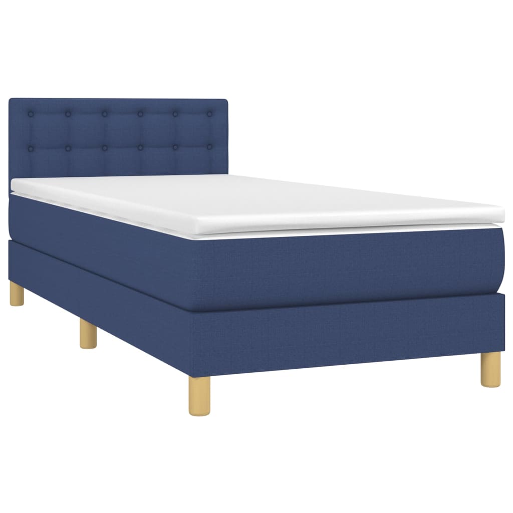 vidaXL Boxspring met matras en LED stof blauw 100x200 cm afbeelding
