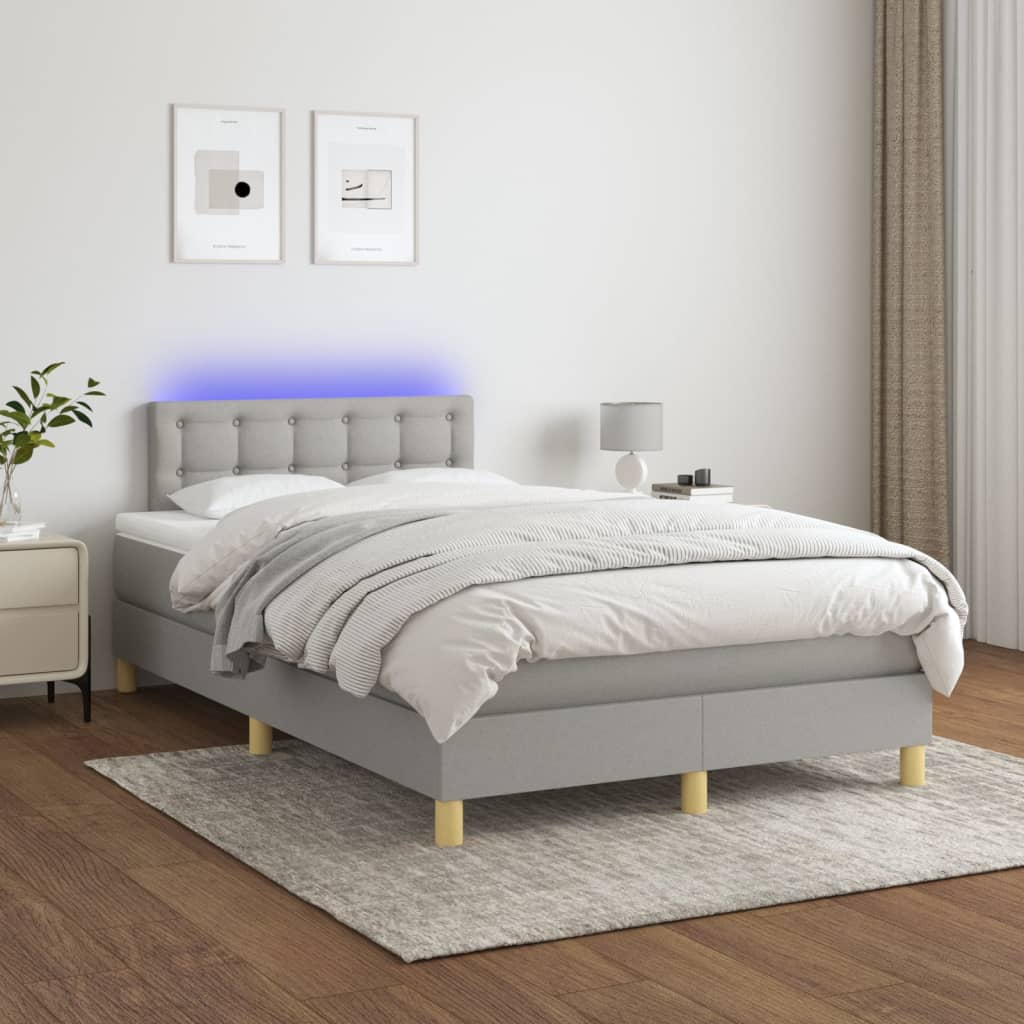 Sommier tapissier matelas et LED Gris clair 120x200 cm Tissu